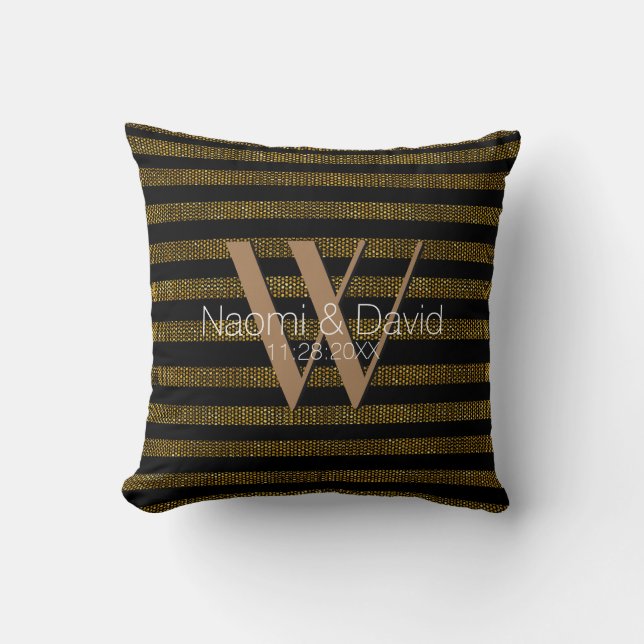 Coussin Parties scintillant Grungish Gold et bandes noires (Recto)
