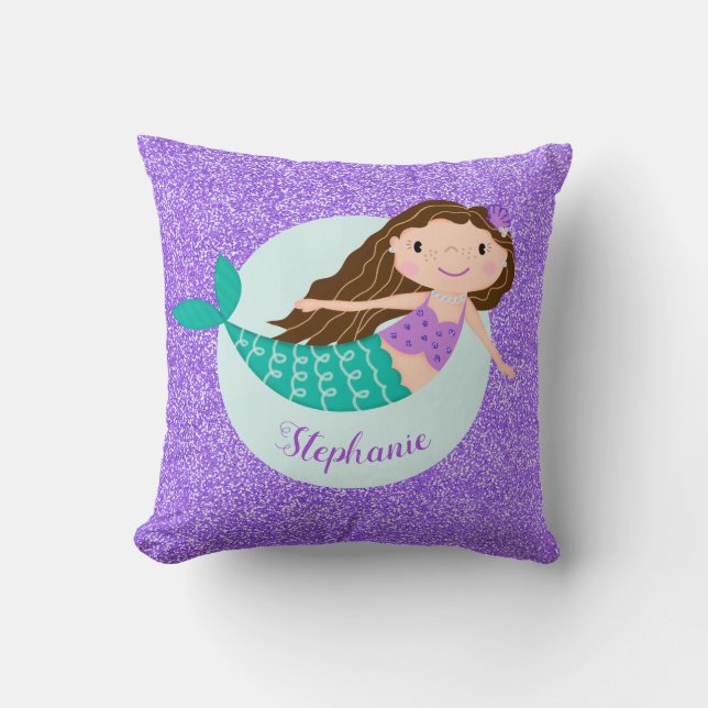 Coussin Parties scintillant mauve de sirène personnalisée (Recto)