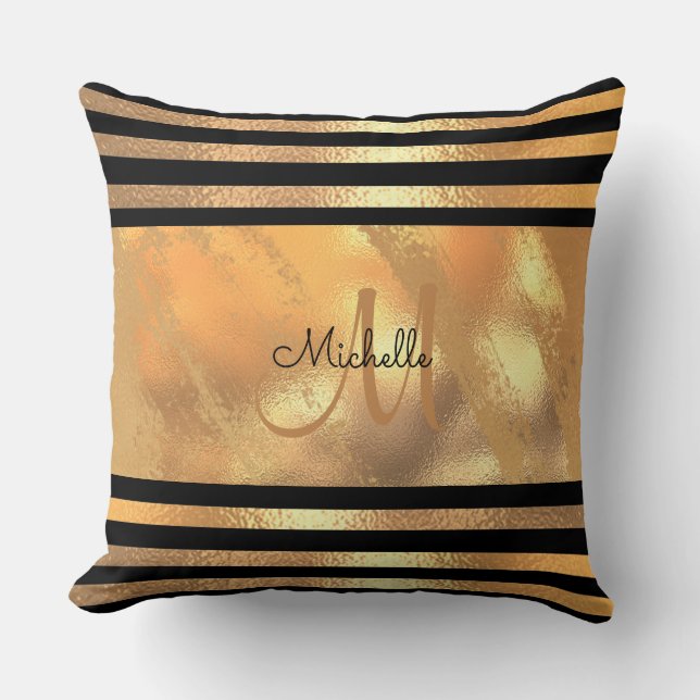 Coussin Parties scintillant métal brossé or Monogramme Nom (Recto)