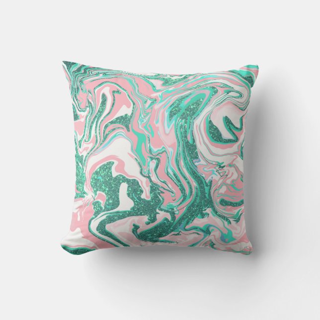 Coussin Parties scintillant moderne blanche rose Turquoise (Recto)