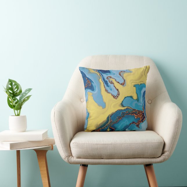 Coussin Parties scintillant moderne en or bleu et jaune ab (Chaise)