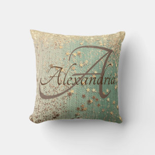 Coussin Parties scintillant Monogram Gold sur Burlap Vert
