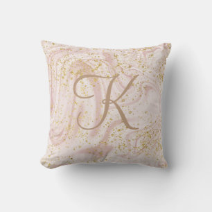 Coussin Parties scintillant Monogramme rose et Marbre blan