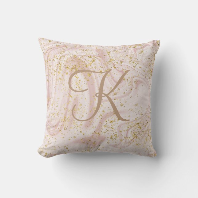 Coussin Parties scintillant Monogramme rose et Marbre blan (Recto)