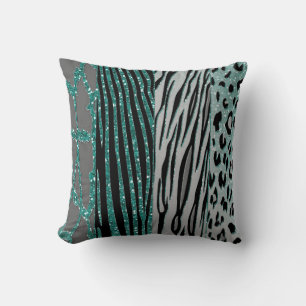 Coussin Parties scintillant Noir Et Aqua Look Animal Impri