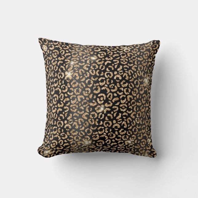 Coussin Parties scintillant noir et or Glam Leopard Spots  (Recto)