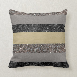 Coussin Parties scintillant noire d'argent d'or Glam Strip
