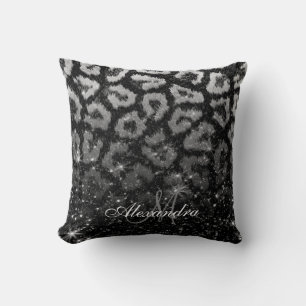 Coussin Parties scintillant noire et Empreinte de léopard