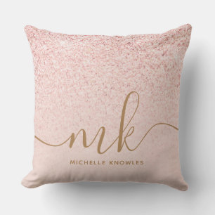 Coussin Parties scintillant or Rose tendance Initiales fan