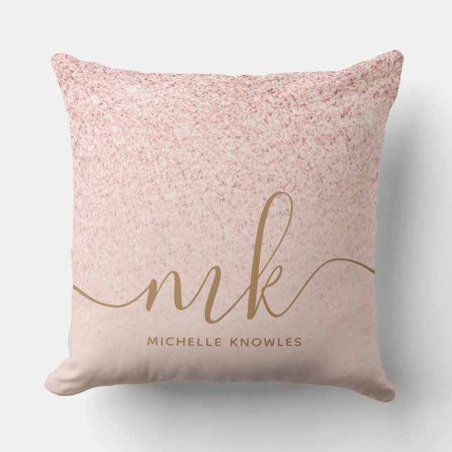 Coussin Parties scintillant or Rose tendance Initiales fan (Recto)