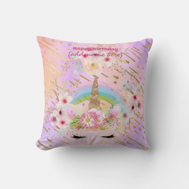 Coussin Parties scintillant or rose Unicorn Visage arc-en- (Recto)