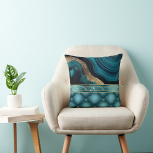 Coussin Parties scintillant or Turquoise Agate Marbre Diam