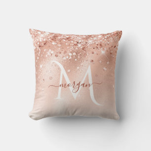 Coussin Parties scintillant Peach Rose or Monogramme