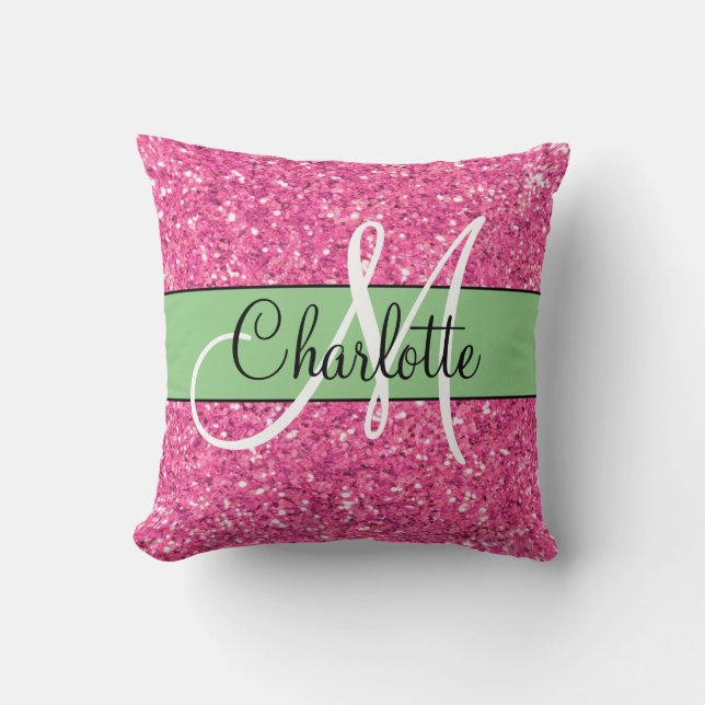 Coussin Parties scintillant pétillante rose monogrammée (Recto)