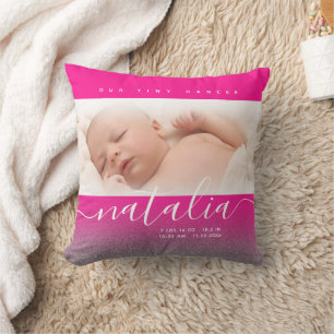 Coussin Parties scintillant photo rose nouveau-né bébé