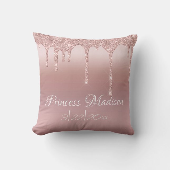 Coussin Parties scintillant princesse rose Élégante Typogr (Recto)