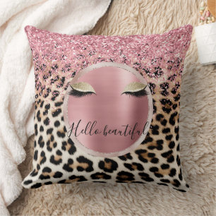 Coussin Parties scintillant rose éclatante cils d'or léopa