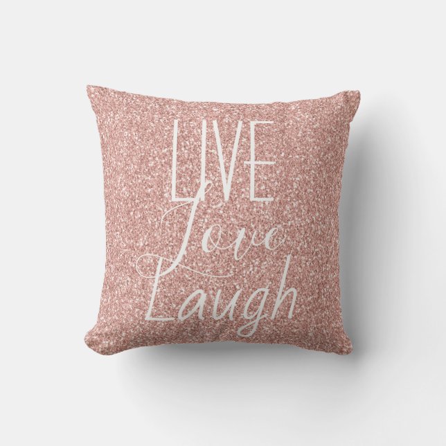 Coussin Parties scintillant Rose Live Amour Rire Motivatio (Recto)