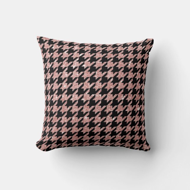 Coussin Parties scintillant rose noir Houndstooth (Recto)