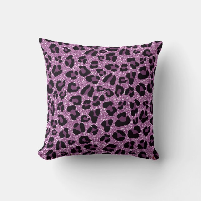 Coussin *~* Parties scintillant rose noir tache léopard Mo (Recto)