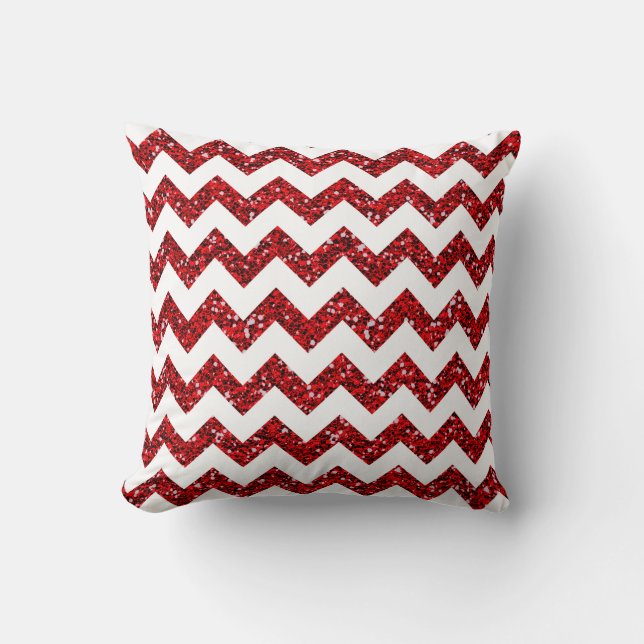 Coussin Parties scintillant rouge Chevron Stripe Zig Throw (Recto)