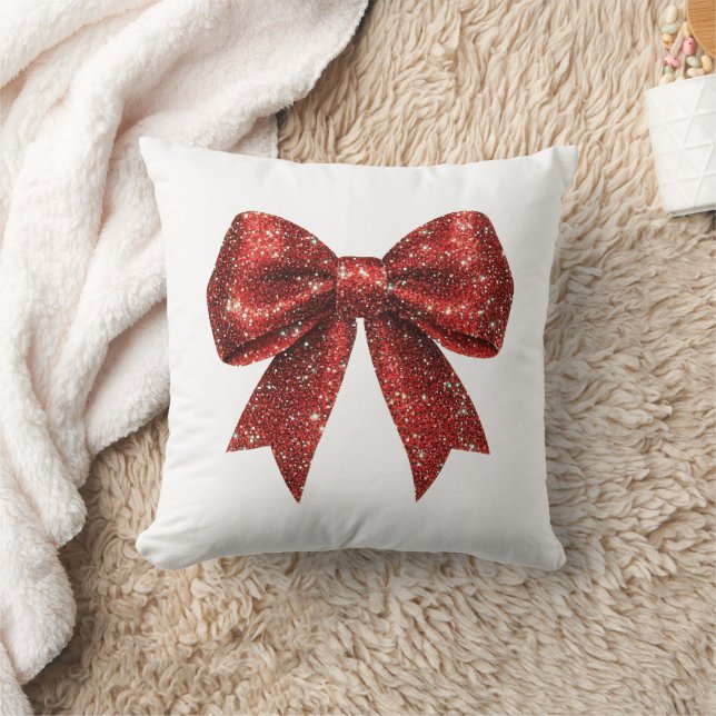 Coussin Parties scintillant rouge festive Coquette Bow (Couverture)