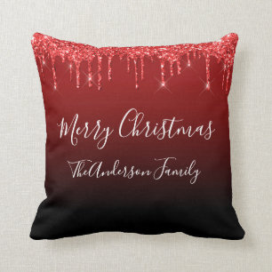 Coussin Parties scintillant rouge goutte Monogramme Joyeux