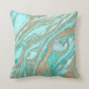 Coussin Parties scintillant Séquin Or Marbre Turquoise Smo