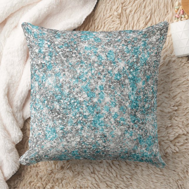 Coussin Parties scintillant Silver Aqua Glam (Couverture)