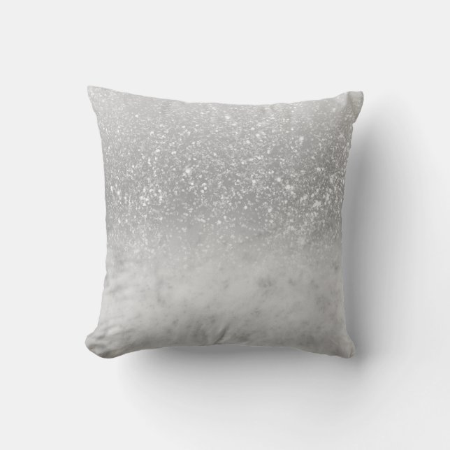 Coussin Parties scintillant Silver Ombre Marbre blanc Glam (Recto)