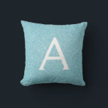 Coussin Parties scintillant turquoise à étincelle bleue No<br><div class="desc">Parties scintillant turquoise Aqua Blue Sparkle Nom du monogramme et Coussin initial. Le coussin fait le cadeau parfait pour quelqu'un qui décorait sa chambre en bleu glacé.</div>