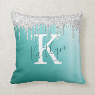 Coussin Parties scintillant turquoise en argent brossé Mon
