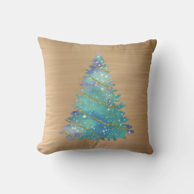 Coussin Parties scintillant Turquoise or tendance Noël Arb (Recto)