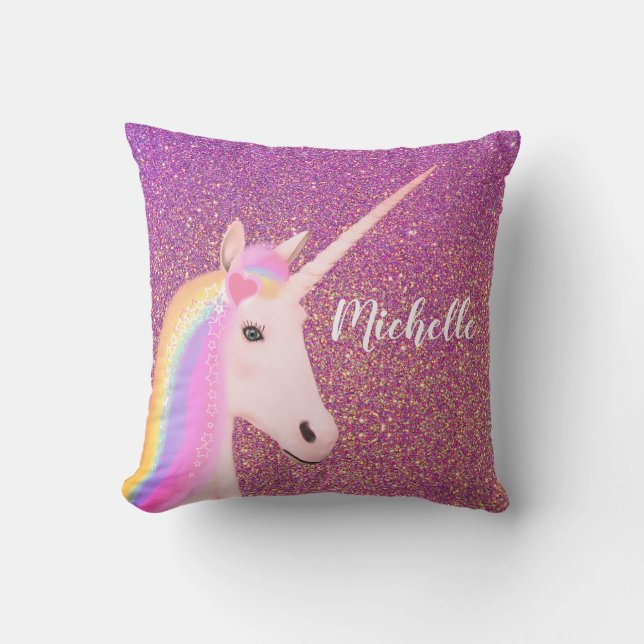 Coussin Parties scintillant Unicorn Rainbow Pink Ombre per (Recto)