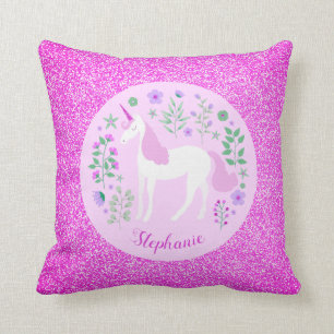 Coussin Parties scintillant Unicorne rose Nom personnalisé