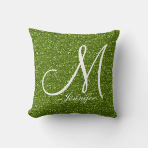 Coussin PARTIES SCINTILLANT VERTE blanc Monogramme blanc  