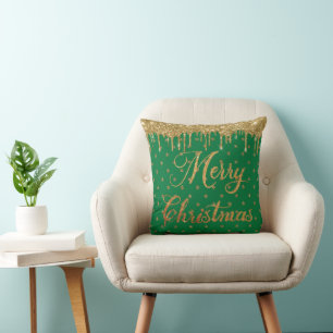 Coussin Parties scintillant verte et or - joyeux noël