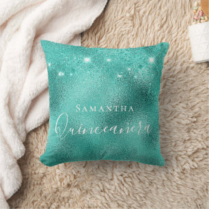 Coussin Parties scintillant verte turquoise Quinceanera