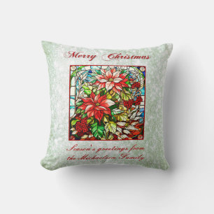 Coussin Parties scintillant verte Vitrail Fleurs de Noël r