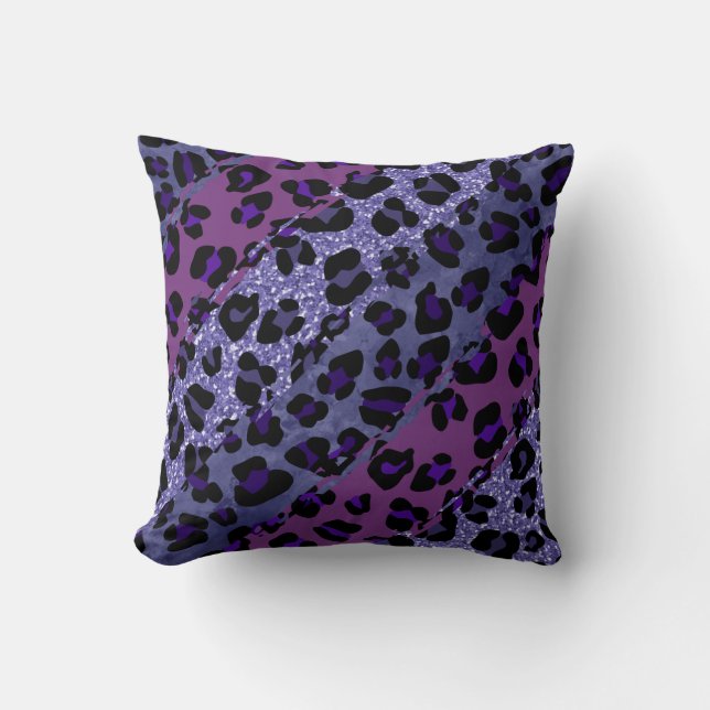 Coussin *~* Parties scintillant violet noir Motif léopard (Recto)