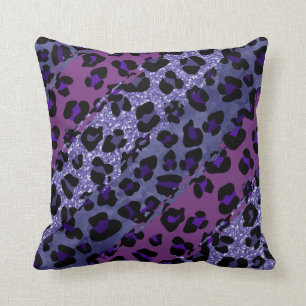 Coussin *~* Parties scintillant violet noir Motif léopard