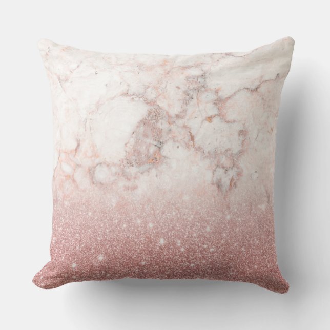 Coussin Parties scintillantes roses Ombre de marbre blanc (Recto)
