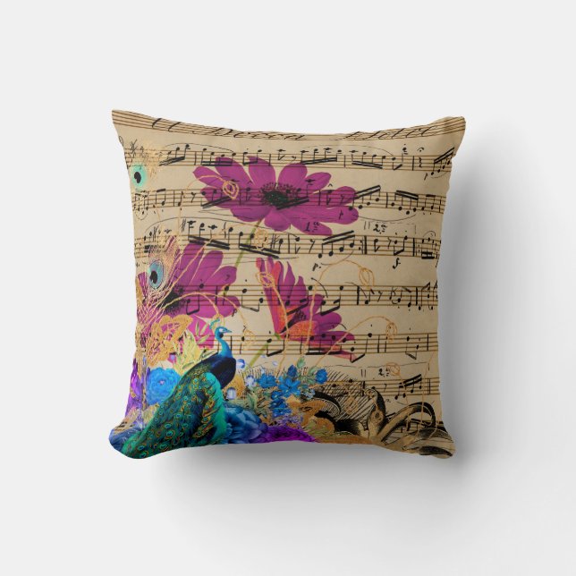 Coussin Partition de musique florale élégante sarcelle pao (Recto)