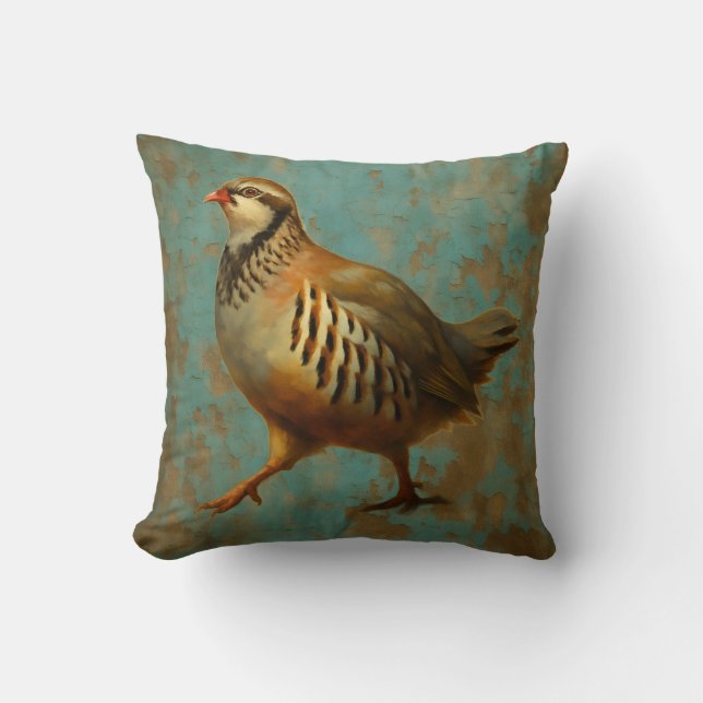 Coussin Partridge against blue / gold background cushion (Recto)