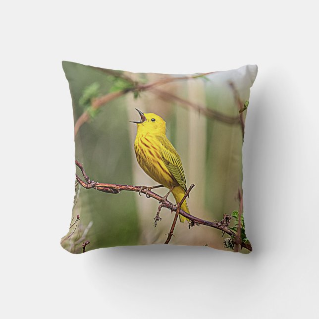 Coussin Paruline jaune chante (Recto)