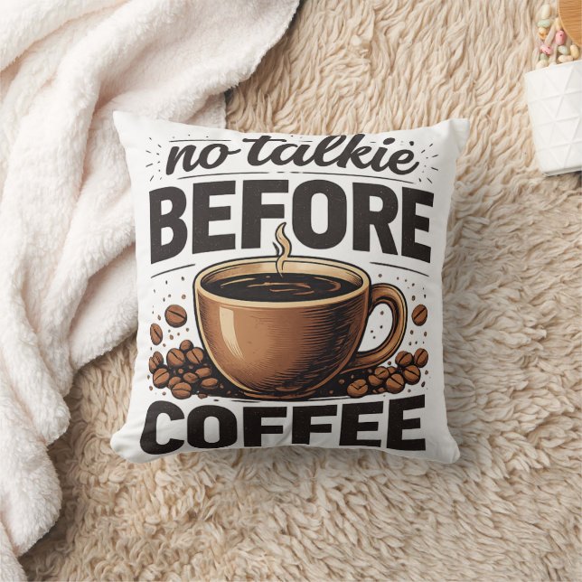 Coussin Pas de Parole Avant le Café – Amateur de Café Rétr (Couverture)