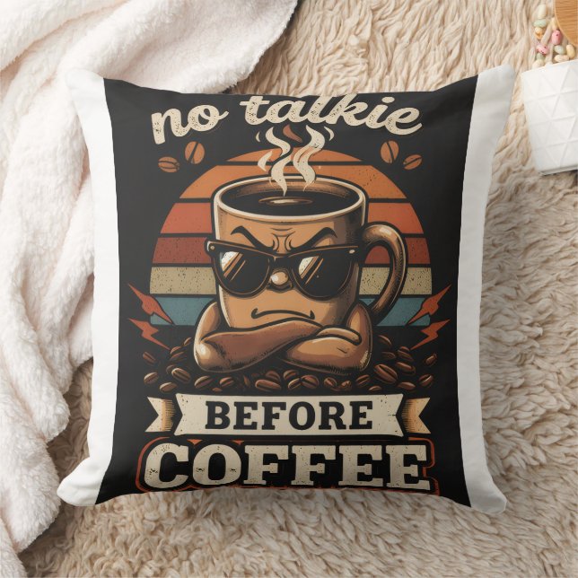 Coussin Pas de Parole Avant le Café – Citation Drôle pour  (Couverture)
