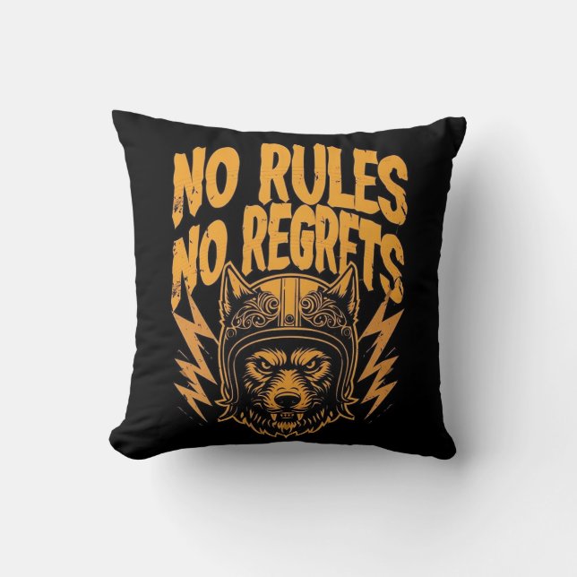 Coussin Pas de règlement Pas de Regrets - Wolf Biker Graph (Recto)