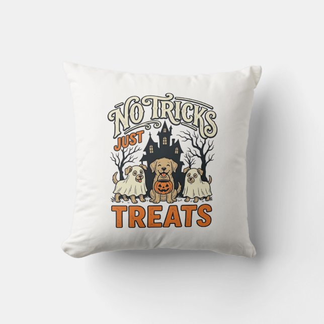 Coussin Pas de tours, juste des friandises Halloween Chien (Recto)