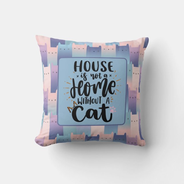 Coussin Pas une maison sans chat, Motif rose violet bleu (Recto)